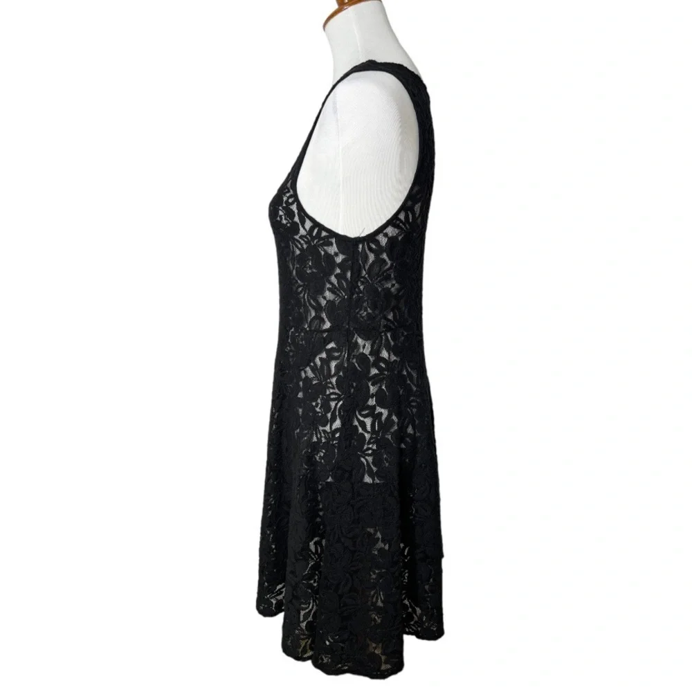 Free People Black Floral Crochet Lace Sleeveless Fit and Flare A Line Dress - Picture 5 of 10
